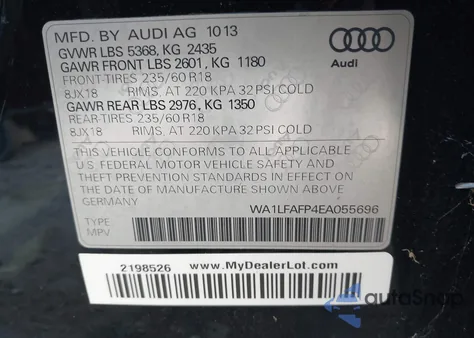 2014 Audi Q5 2.0T Premium from USA, damaged, VIN WA1LFAFP4EA055696